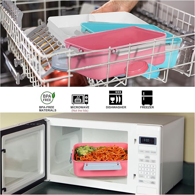 3 Pack Salad Lunch Box Food Storage Containers, 47oz Bento Box To Go Container with Lids, Meal Prep Containers with Removable Tray & Dressing Pots for Kids and Adults, Reusable and Microwavable