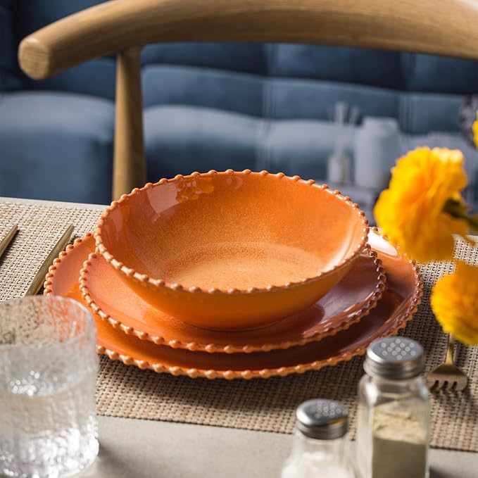 MissYIP 12 Piece Melamine Dinnerware Sets, Service for 4, Lightweight Unbreakable, BPA Free, Food Grade Plates Sets, Dishwasher Safe, Indoor and Outdoor Use