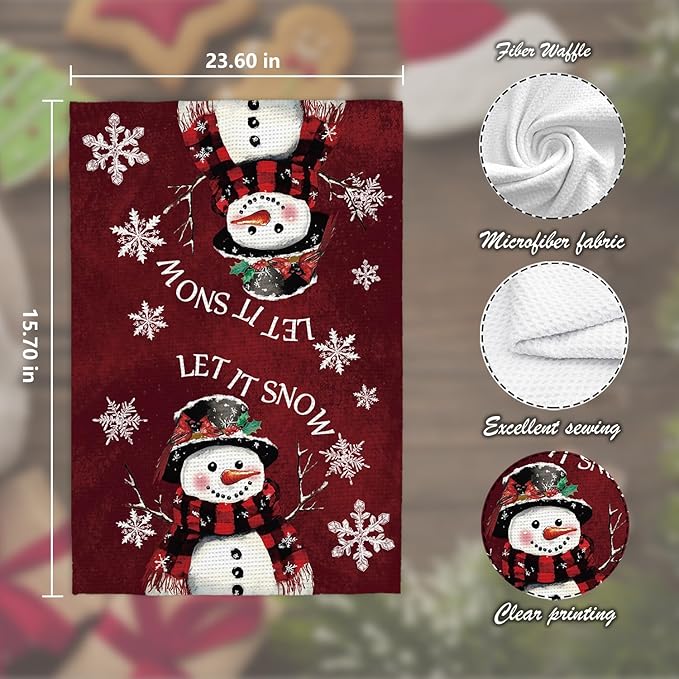 Christmas in July， Christmas Kitchen Towels, Christmas Dish Towels Set of 2,Let It Snow Tea Towels for Kitchen,Christmas Hand Towels for Bathroom,Gifts for Women,16×24