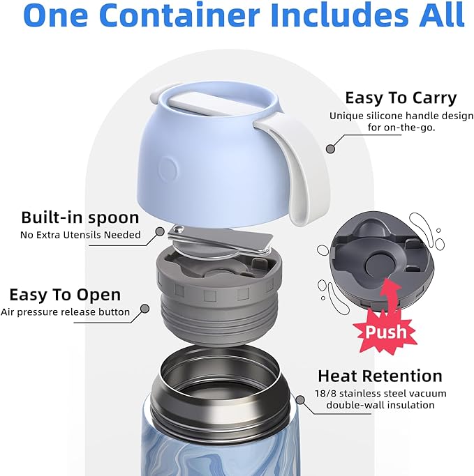 Thermo for Hot Food for Adults Kids | Wide Mouth, 18 oz Insulated Food Jar with Spoon, Leakproof Soup Thermo for School Office Travel, Thermal Steel Lunch Container Easy to Carry (Blue)