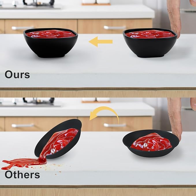 Wrova 6 pack wheat straw dipping bowls 5oz,alternative plastic soy sauce dishes,unbreakable small dessert bowls microwave and dishwasher safe for snack,sushi,condiment (Black Series)