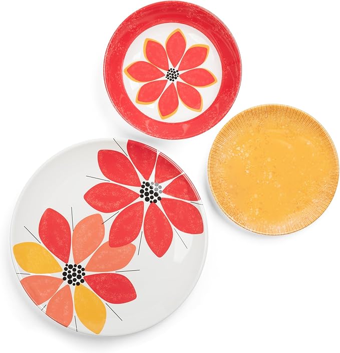 Larder & Vine 12-Piece Melamine Dinnerware Set: Durable, Lightweight, Break-Resistant Plates & Bowls – Stylish, Non-Toxic, Dishwasher Safe – Ideal for Everyday Use, Indoor & Outdoor Dining – Floral