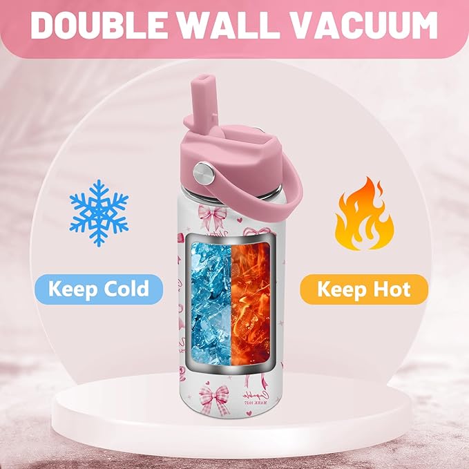 Christian Gifts, Pink Bow Water Bottle with Straw Lid, 16 oz Insulated Stainless Steel, Christian Cups Gifts for Birthday Christmas