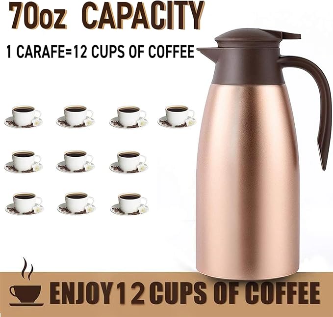 70oz Thermal Coffee Carafe, 2 Pack Airpot Insulated Coffee Urns Stainless Steel Vacuum Thermal Pot Dispenser for Coffee, Hot Water, Tea, Hot Beverage - Keep 12 Hours Hot, 24 Hours Cold (Rose)