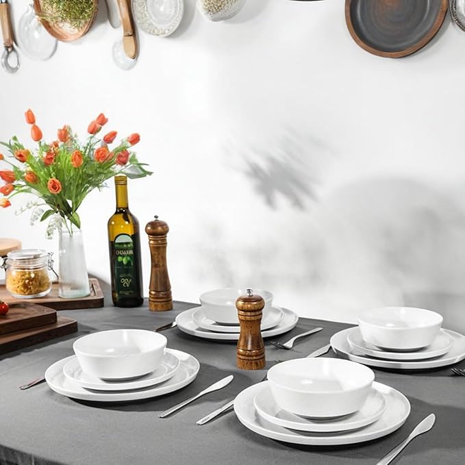 Webbylee 10.25" Melamine Dinner Plates Set of 6 - Durable Serving Dishes Perfect for Kitchen Outdoor Use, Dishwasher Safe,Scratch Resistant-White & Grey