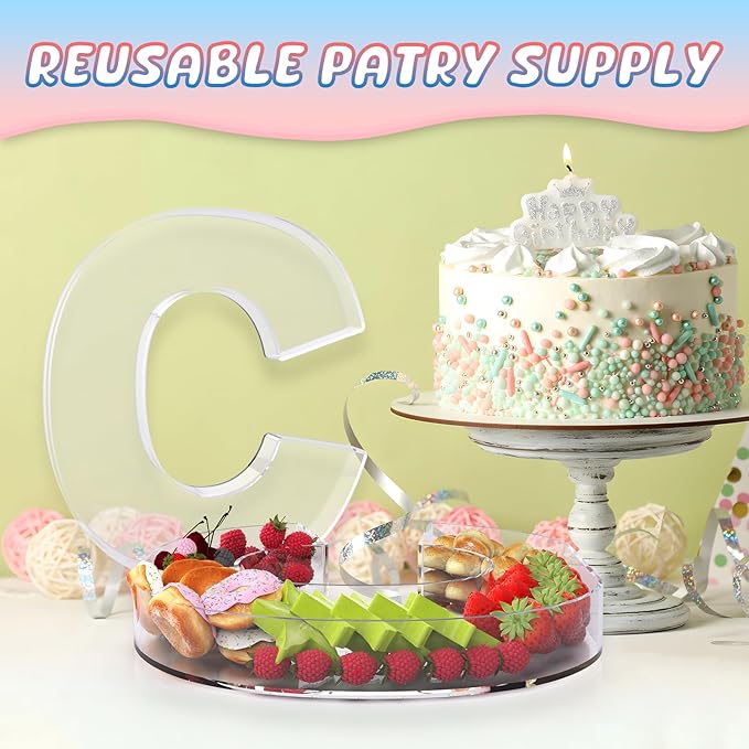 13.8" Extra Large Acrylic Letter Charcuterie Board Box, Reusable Fillable Letter Cake Candy Dish Display Serving Tray for Birthday Anniversary Party Decoration (C)