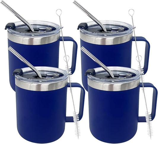 4pack 12oz Coffee Mug With Handle Bulk, Stainless Steel Insulated Travel Tumblers With,Double Wall Vacuum Camping Cup for Hot & Cold Drinks Tea (navy)