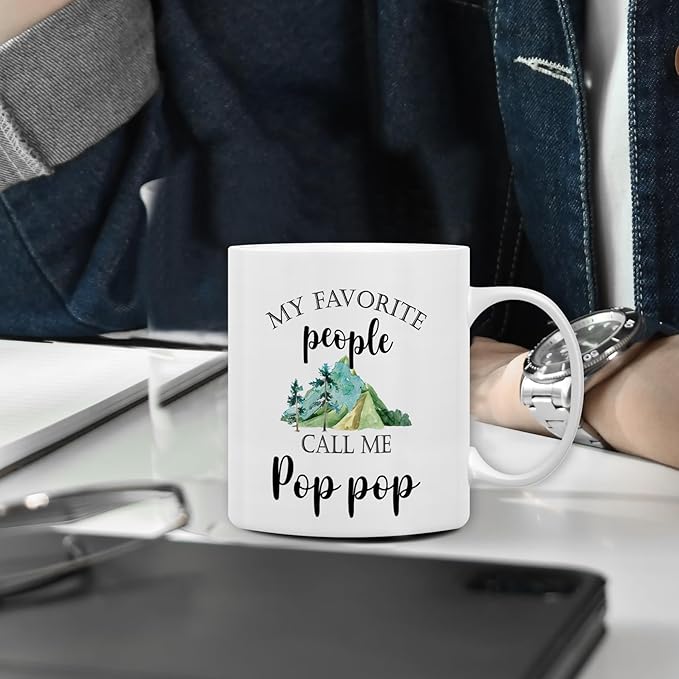 QASHWEY Pop Pop Mug, PopPop Gifts from Grandkids Coffee Mug, PopPopGrandpa Gifts, Fathers Day Mugs Tea Cup Gift for PopPop Grandpa, My Favorite People Call Me Pop Pop Coffee Cups Ceramic 11oz