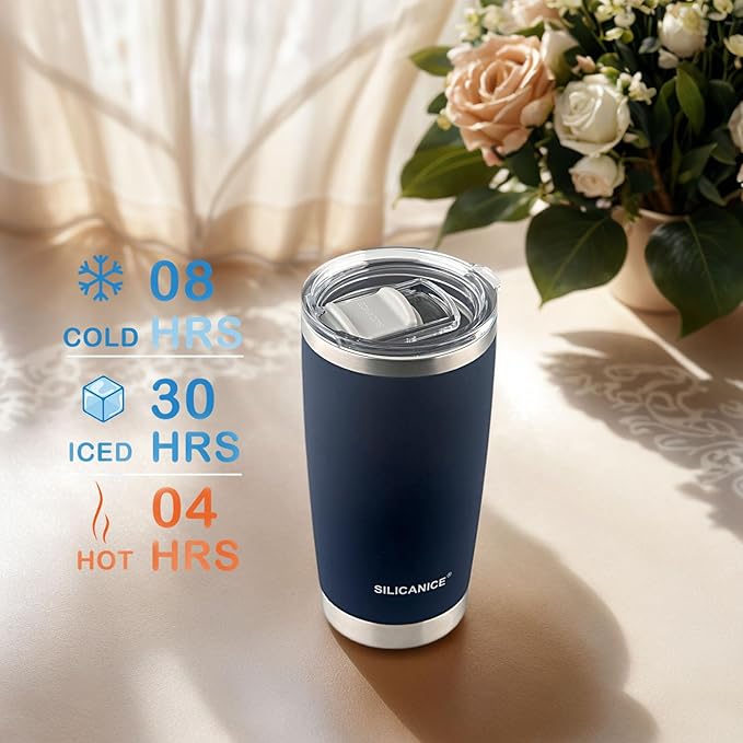 Navy Soft Touch 20oz Stainless Steel Insulated Tumbler with MacSlider Lid - Spill Proof,Durable Thermal Cup For Men,Iced Coffee Travel Tumbler, Water Bottle & Smoothies Reusable