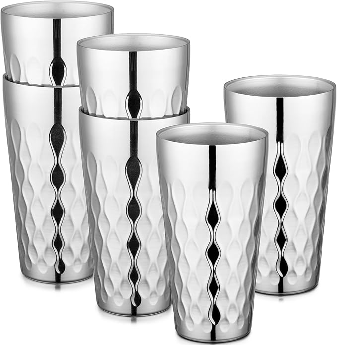 Beasea Stainless Steel Cups 19 oz, 6 Pack Large 18.6oz 550ml Stainless Steel Drinking Cups Tumbler Stackable Double Wall Insulated Individual Metal Pint Glasses Tin for Home Party Camping