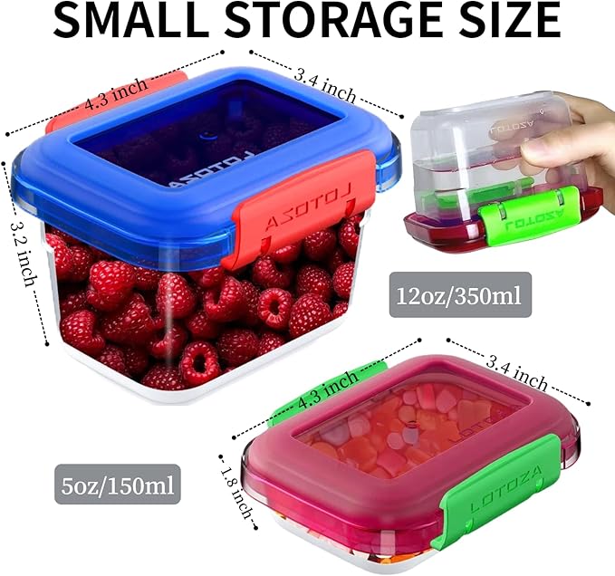 12oz 5oz Small Plastic Food Storage Containers with Lids Lunch Box Square Leakproof Snack Container Salad Fruit Jam Yogurt BPA Free Stackable Microwave Dishwasher Safe Sets 4 Pack