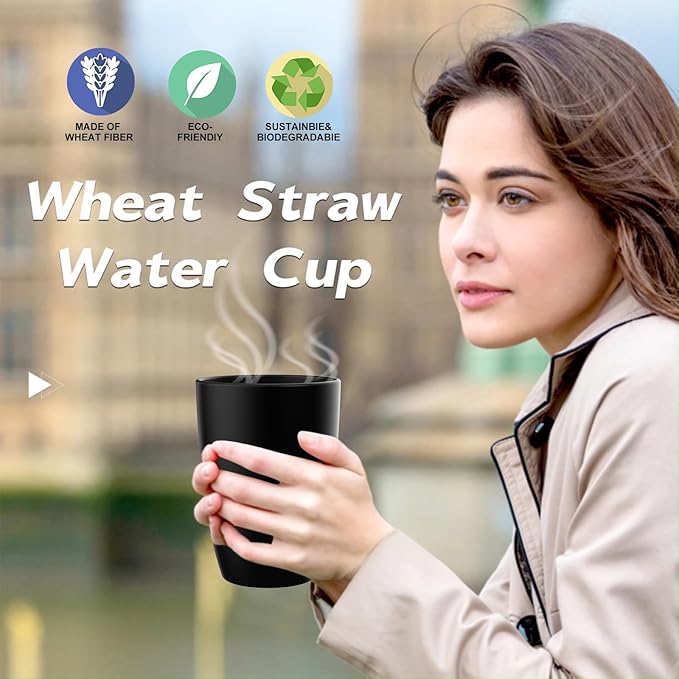 Wrova Wheat Straw Cups 6 PCS Good Alternative to Plastic Reusable Cups 20 oz Unbreakable Drinking Cup Reusable Dishwasher Safe Water Plastic Glasses Black