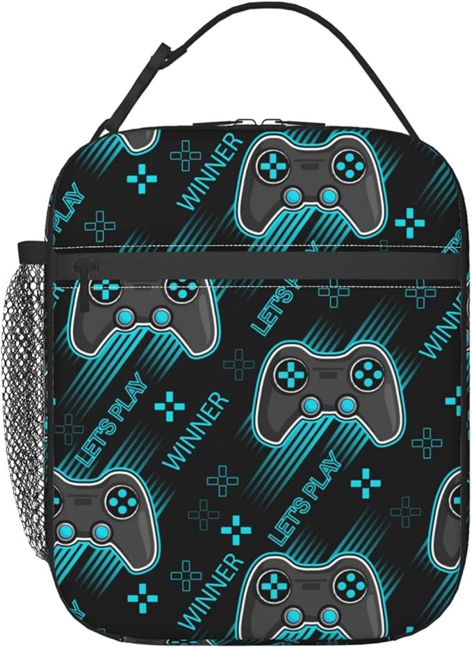 Video Game Controller Insulated Lunch Box Portable Lunch Bag with Detachable Handle,Reusable Lunchbox for Boys Girls Adults (Mrlunchbag-2302)