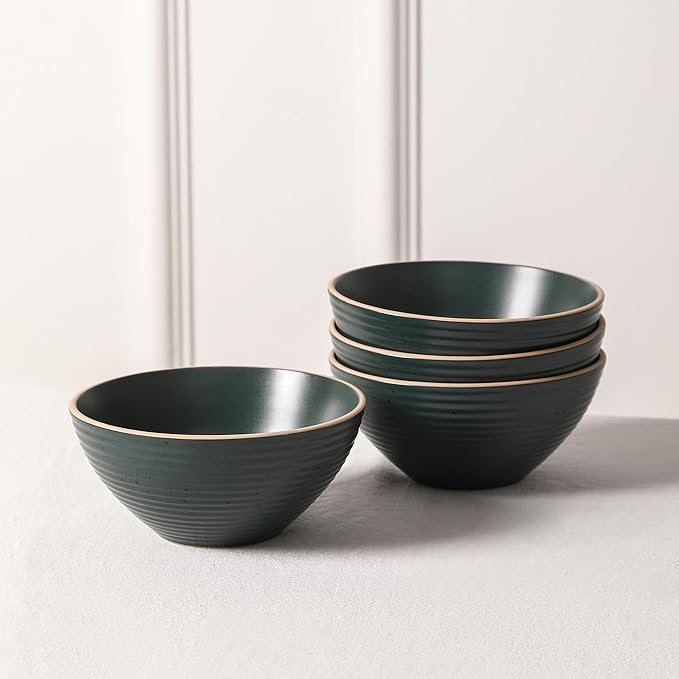 Stone Lain Lauren Modern Stoneware 16-piece Round Dinnerware Set, Plates and Bowls Set, Dish set for 4, Dark Green