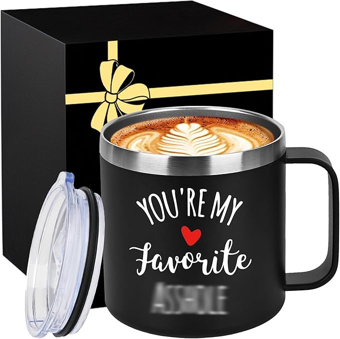 14 Oz Insulated Coffee Mug with Lid Travel Large Cup White Elephant Funny Weird Novelty Useful Unique Men Who Have Everything Adults Christmas Gag Prank Good Hilarious Naughty Dirty Secret Santa Gifts