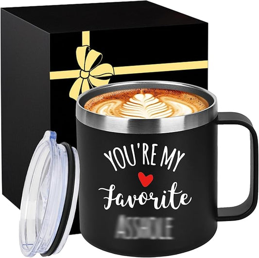 14 Oz Insulated Coffee Mug with Lid Travel Large Cup White Elephant Funny Weird Novelty Useful Unique Men Who Have Everything Adults Christmas Gag Prank Good Hilarious Naughty Dirty Secret Santa Gifts