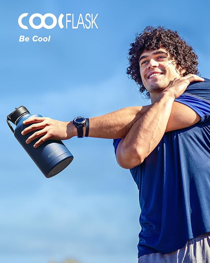 Water Bottle Insulated 64 oz with Straw & 3 Lids, Coolflask Half Gallon Water Jug Large Metal Stainless Steel Wide Mouth for Sports, Gym or Office, Non-BPA Keep Cold 48H Hot 24H, King's Blue