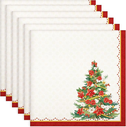 Christmas Tree Napkins, 18×18 Inch Floral Dinner Cloth Napkins Set of 6, Washable Cotton Soft Absorbent Square Napkins for Dining Kitchen Party Wedding Decoration