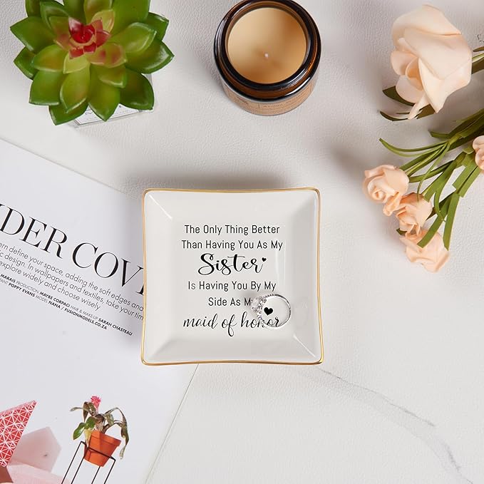 Bridesmaid Gifts Maid of Honor Proposal Gift Jewelry Dish Trinket Ring Tray - The Only Thing Better ... As My Maid of Honor, Wedding Day Party Gifts for Matron of Honor from Bride