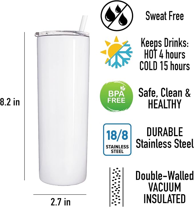 AVITO Personalized Palm Tree Tumbler - 20 oz White Tumbler - Includes Straw and Lid with Straw Opening - Vacuum Insulated - Stainless Steel