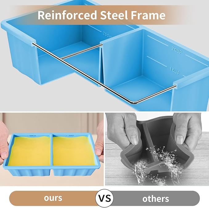 Silicone Freezer Tray for Soup Ice Cubes: 2-Cup Freezing Tray with Lid for Meal Prep - 2Pack Silicon Soup Portion Freeze Trays Make Stock Souped Ice Cube