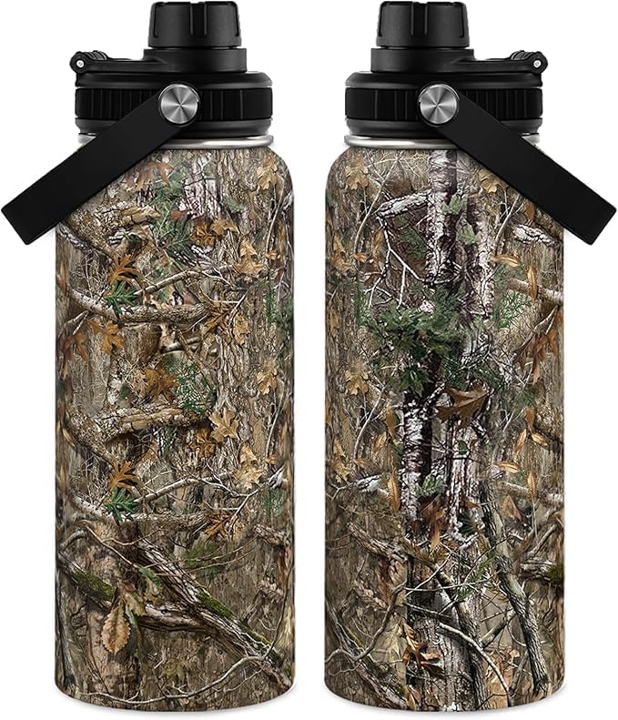 Camouflage Insulated Stainless Steel Water Bottle 32oz, Vacuum Chug Lid Travel Tumbler for Men Friends Dad Hunter Hunting Lovers, Gift for Birthday Christmas Father's Day