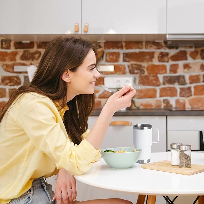 20oz Tumbler Bulk with Lid, Stainless Steel Tumbler Bulk with Handle, Metal Insulated Travel Coffee Mug Set with Handle, Double Wall Vacuum Leak Proof Tumbler Cup, White 12 Pack