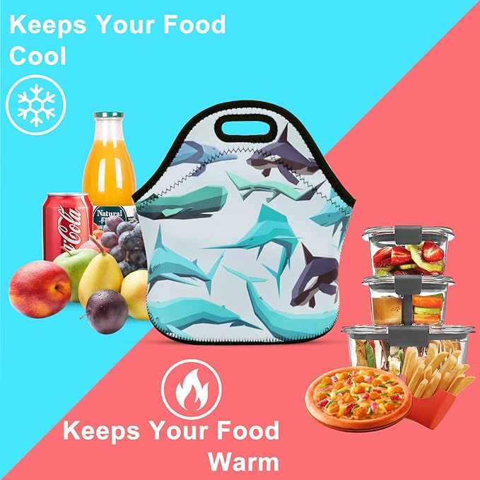 Violet Mist Cute Neoprene Lunch Bag Reusabl lunch bags Bags Shark Insulated Thermal Lunch Box Cool Sea Animal Food Hand Bags Cooler Lighweight Washable lunch bags Work Picnic Gift for Women Men Adult