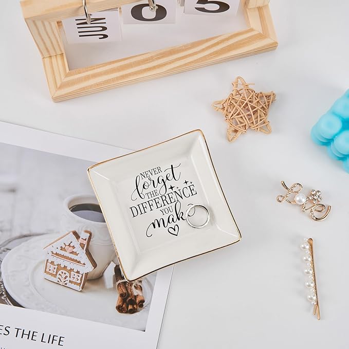 Thank You Gifts for Women Coworker Nurse Teacher Employee Appreciation Gift, Goodbye Farewell Going Away Retirement Gift for Woman Boss - Never Forget The Difference You Make Jewelry Dish