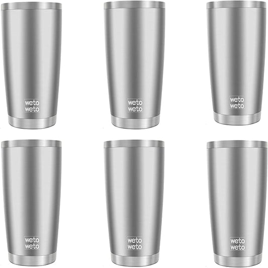 WETOWETO 20oz Tumbler, Stainless Steel Vacuum Insulated Coffee Travel Mug, Double Wall Powder Coated Insulated Coffee Mug Travel Mug with Lid Thermal Cup for Outdoor, Stainless steel, 6 Pack