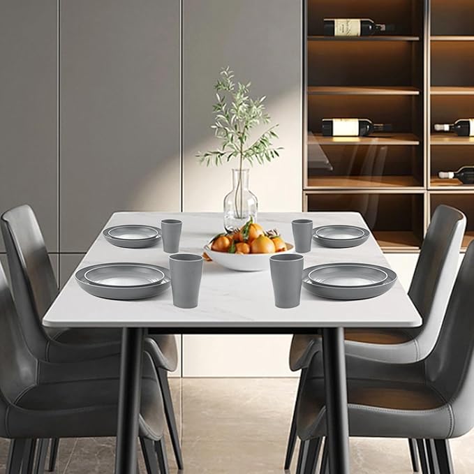Supernal 32pcs Wheat Straw Dinnerware Sets,Unbreakable Dinnerware Sets for 8,Reusable Tableware,Dishes Set for 8,Plates and Bowls Set Dark Grey Include16pcs Plates, 8pcs Bowls, 8pcs Cups