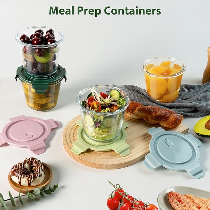 23oz Glass Meal Prep Containers with Lids, Airtight 3-Cup Glass Storage Containers Set, Heat-Resistant BPA-Free for Soup, Leftover, Microwave, Dishwasher, and Freezer Safe (6 Packs)