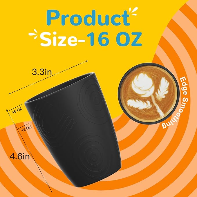 Homienly Drinking Cup Water Tumbler Wheat Straw Cup Set of 8 | Plastic Cups Reusable 16 OZ Drinking Glasses | Unbreakable Stackable Water Tumblers Dishwasher Safe Cup Set for Kitchen - Black