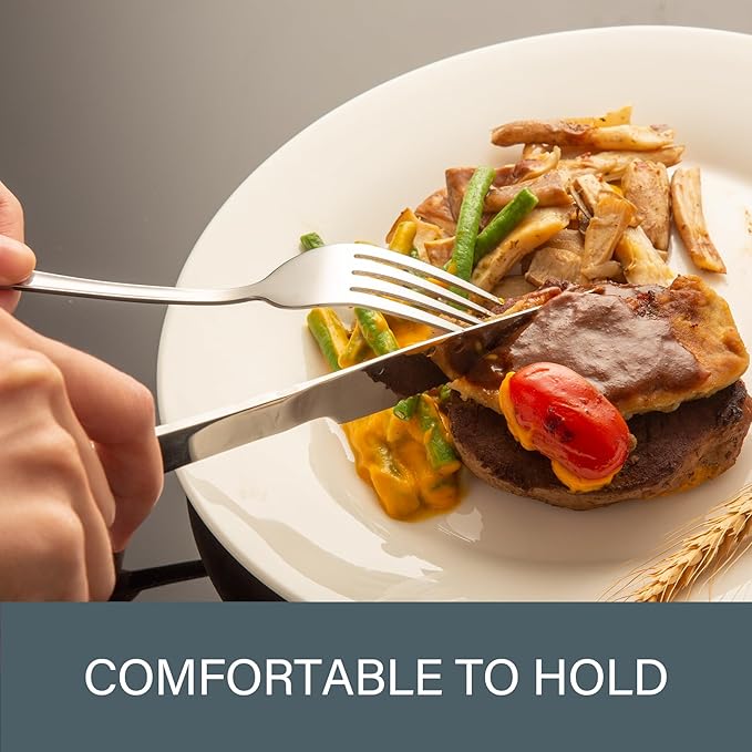 Silverware Set,SANTUO Stainless Steel Knives Spoon Forks Set for Home, Kitchen and Restaurant, Mirror Polished& Dishwasher Safe (24pcs Silverware set)