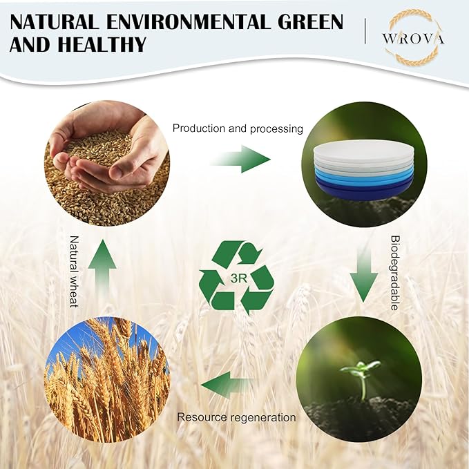 Wrova Wheat Straw Plates - 10 Inch Unbreakable Dinner Plates Set of 8 - Dishwasher & Microwave Safe Plastic Plates Reusable - Plates easy to clean for kitchen,camping.White-Grey-Blue, Island Series