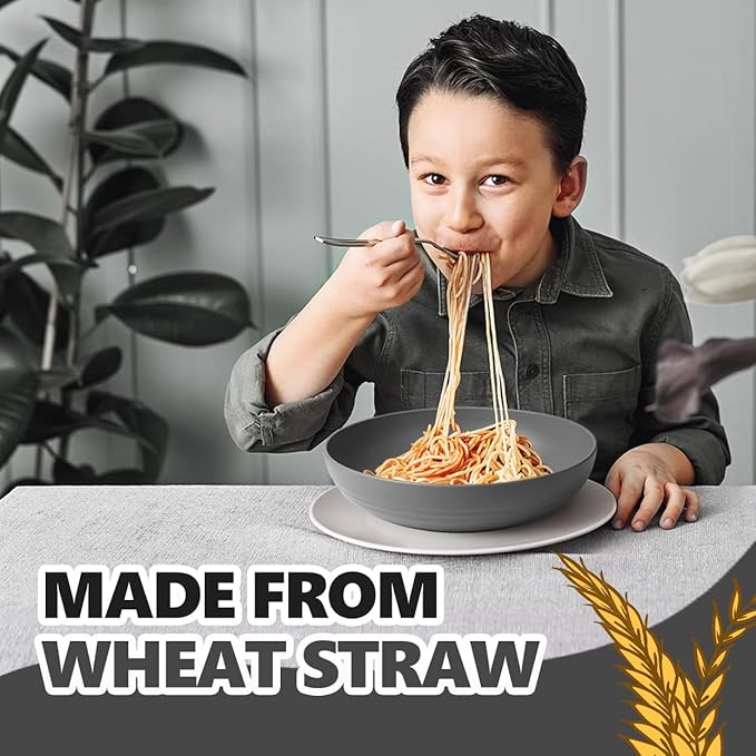 Teivio 40-Piece Flatware Kitchen Plastic Wheat Straw Dinnerware Set,Service for 8,Dinner Plates, Dessert Plate,Cereal Bowls,Pasta Bowls,Cups,Unbreakable Plastic Outdoor Camping Dishes,Irregular Gray