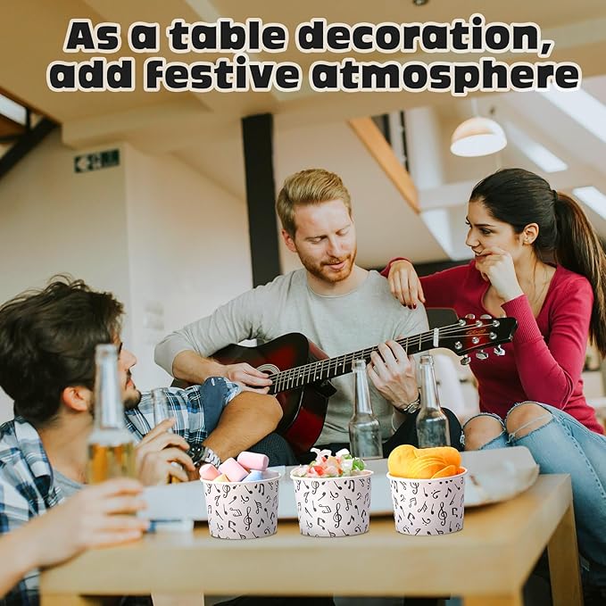 50 Pack Music Notes Ice Cream Cups 9 oz Musical Disposable Dessert Bowls Paper Soup Bowls Snack Cups for Hot or Cold Food for Music Birthday Baby Shower Party Decorations Wedding Anniversary