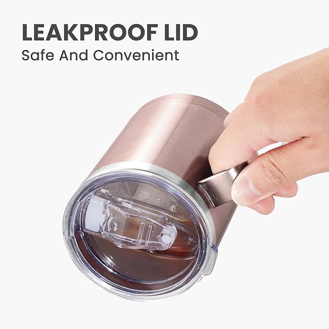 MEWAY 12oz Coffee Mug With Handle 8 Pack Bulk,Stainless Steel Insulated Travel Tumblers With Sliding Lid,Double Wall Vacuum Camping Cup for Hot & Cold Drinks Tea (Rose Gold,Set of 8)