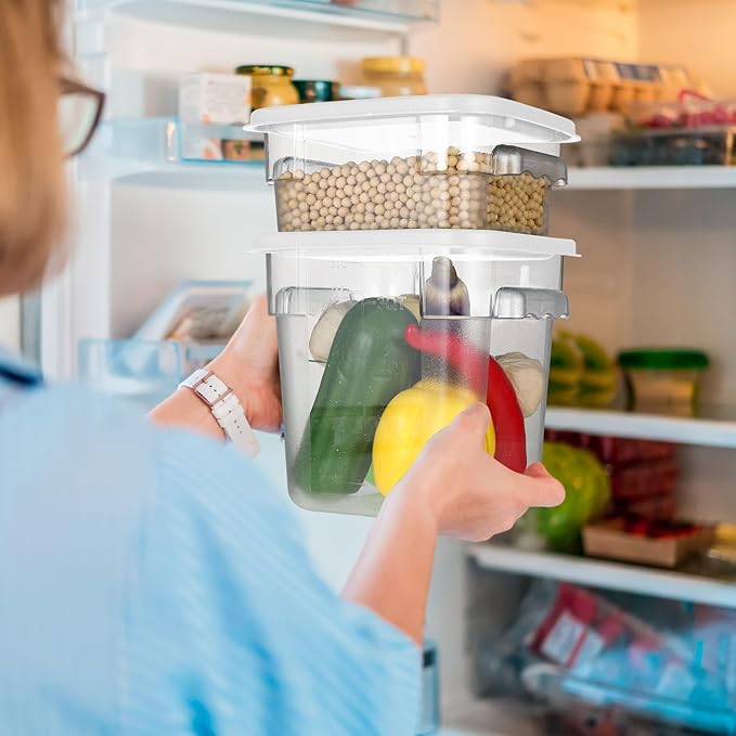 Suclain 8 Pcs Food Storage Container with Lids Set 2qt and 4qt Square Clear Commercial Containers with Scales Handles for Home Restaurant Kitchen Food Storage, Marinating Meat, Proof Dough (White)