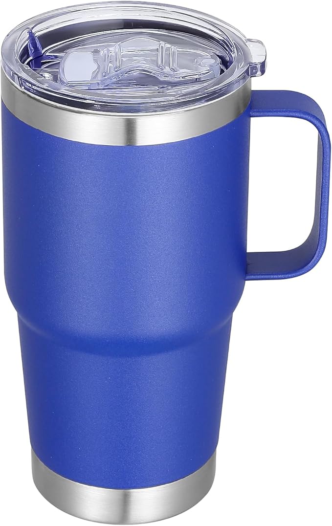 20 oz Stainless Steel Tumbler with Handle Metal Insulated Coffee Travel Mug with Handle Double Wall Tumbler Cup with Lid and Straw, Blue 1 Pack