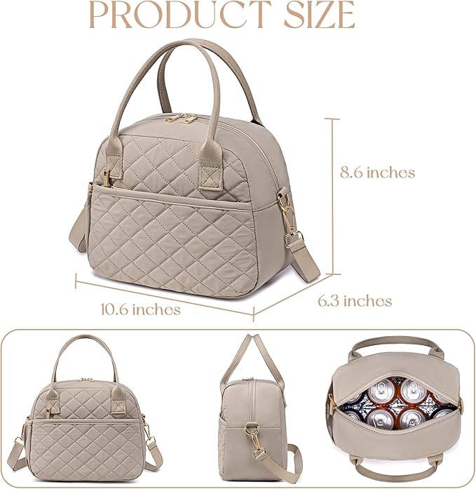 CAMTOP Lunch Box for Women Men Insulated Lunch Bag Lunch Tote Bag Leakproof Thermal Cooler Large Capacity for Travel Work School Picnic (Shoulder-Grey)