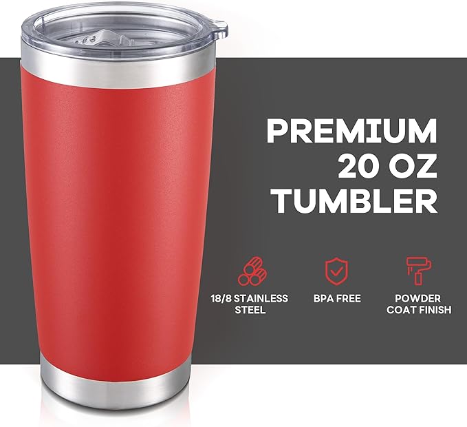 20 oz Tumbler with Lid Stainless Steel Insulated Tumblers Bulk Double Wall Vacuum Cups Powder Coated Travel Mug Keep Drink Cold and Hot, Wine Red, 8 Pack