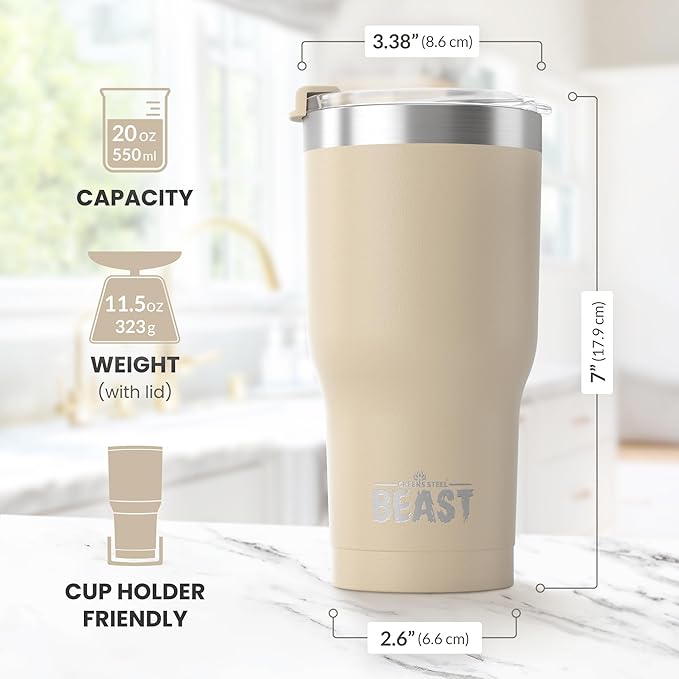 Beast 20 oz Tumbler Stainless Steel Vacuum Insulated Coffee Ice Cup Double Wall Travel Flask (Sand)