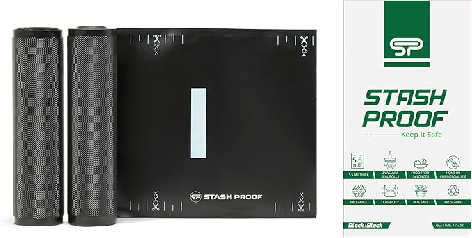 Vacuum Seal Rolls 11" x 25' 2 Pack (50 Feet Total) (Black and Black) 5.5 Mil - BPA Free Commerical Grade Food Saver for Storage, Sous Vide, and Meal Prep Sealer Bag