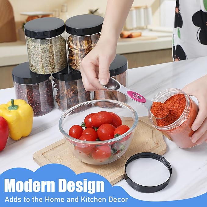 Plastic Jars with Lids,Airtight Container Ideal For Dry Food, Honey Jam, Peanut Butter,Cosmetics, Cream, Bathroom and Storage Included Extra Label and A Pen (30 PCS Black Lids)