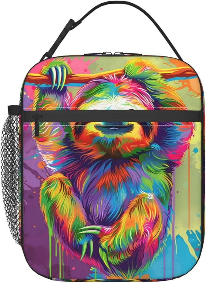 Reusable Sloth Lunch Box for Kids Girls Boys Women Adult, Insulated Cute Rainbow Lunch Bag,Polyester Cooler Handbags Case for School Picnic Work Travel Beach or Hiking (Colorful)
