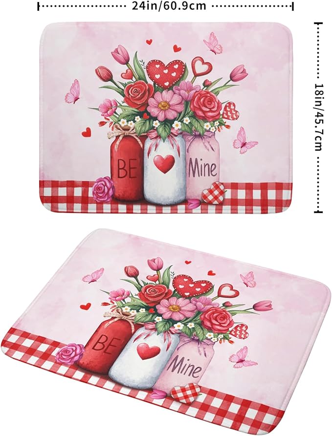 Rose Vase Dish Drying Mat 18x24 inch Romantic Floral Washable Absorbent Dish Dry Pad Fast Dry Drainer Rack Mats Kitchen Counter Accessories