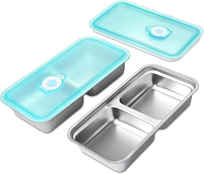 Stainless Steel Snack Containers - Reusable Double Compartment Bento Box with Lids, Leakproof & Dishwasher-Safe Food Storage for Travel, Camping, Takeout