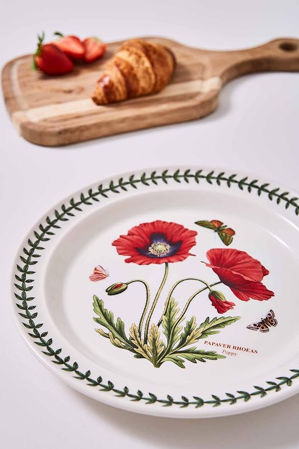 Portmeirion Botanic Garden 6-Inch Coupe Plate, Poppy Motif - Durable Porcelain, Mix-and-Match Elegant Tableware - Dishwasher, Microwave, Oven, Freezer Safe