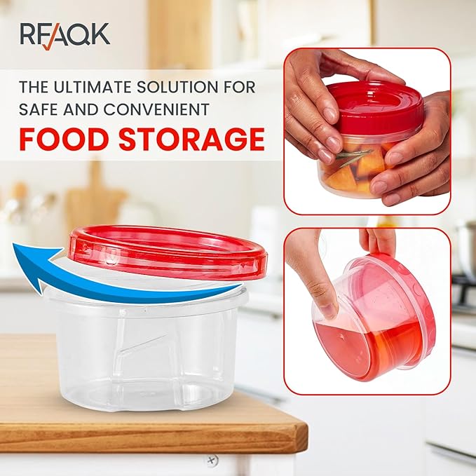 RFAQK 10 PCS Freezer Storage Containers-[10*16 OZ] Plastic Food Storage Containers with Twist Top Lids-BPA Free Leakproof Jars-Deli Container Stackable Meal Prep Reusable Box for Lunch,Soup,Oats,Gym